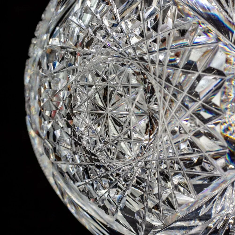 Antique Hand-Cut Crystal Vase With Intricate Starburst & Geometric Patterns
